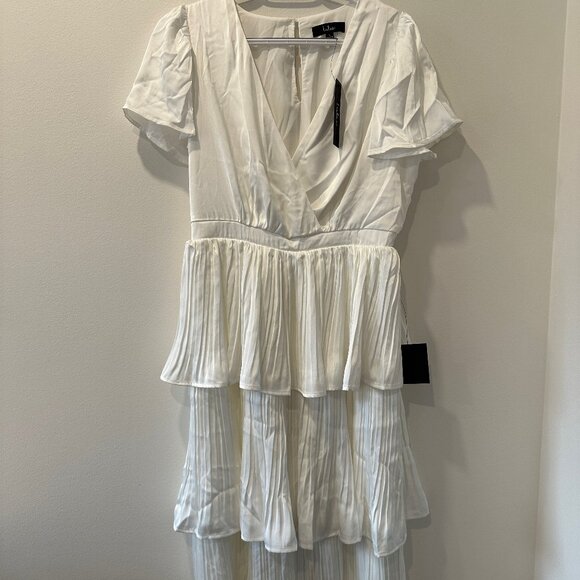 Lulus Twirl-wind Romance White Satin Tiered Midi Dress White Size Large - Picture 1 of 3